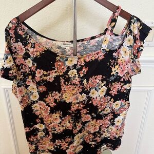 Maurices Asymmetrical Pink and Orange Short Sleeve Blouse